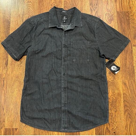Volcom Men's Classic Fit Short Sleeve Button-Down Gray Size Large NWT FLAWED - Picture 1 of 7